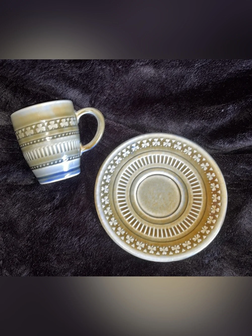 Irish Porcelain Shamrock Cup & Saucer Wade Co. Armagh Ireland Vintage